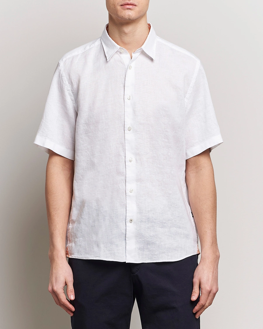 Men | Short Sleeve Shirts | BOSS BLACK | Liam Short Sleeve Linen Shirt White