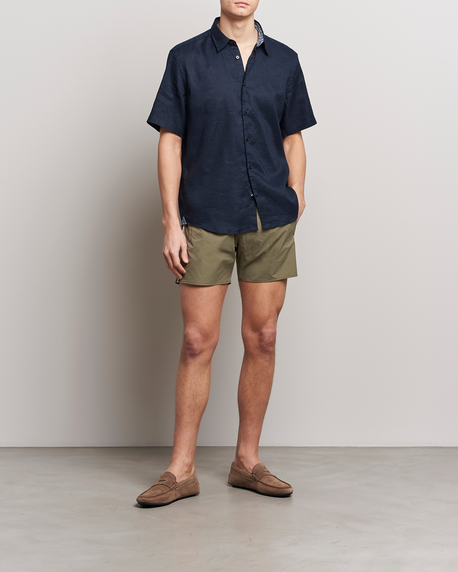 Herre | Skjorter | BOSS BLACK | Liam Short Sleeve Linen Shirt Dark Blue