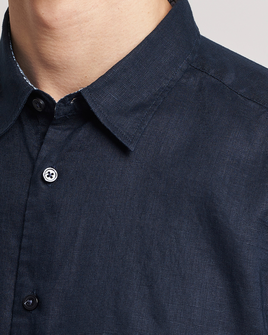 Herre | Skjorter | BOSS BLACK | Liam Short Sleeve Linen Shirt Dark Blue