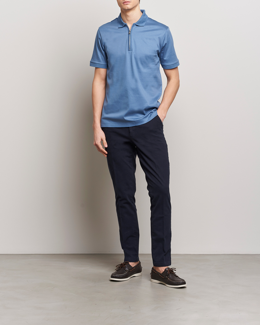 Herre | Pikéer | BOSS BLACK | Polston Half Zip Polo Light Blue