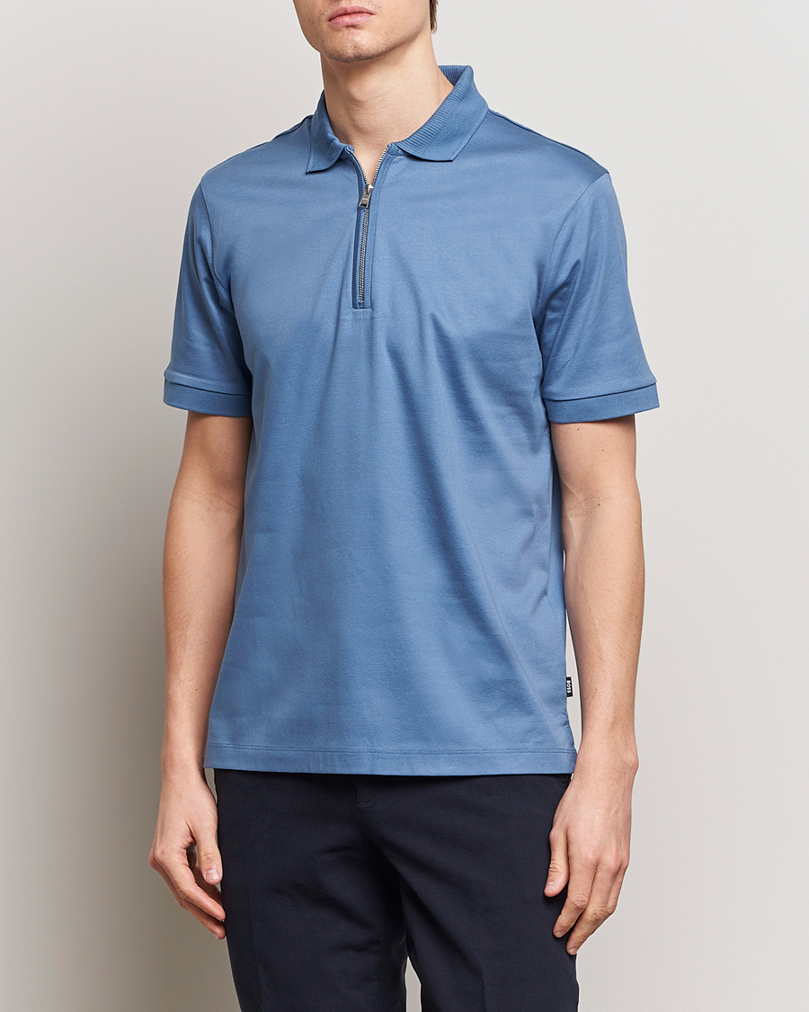 Herre | Pikéer | BOSS BLACK | Polston Half Zip Polo Light Blue