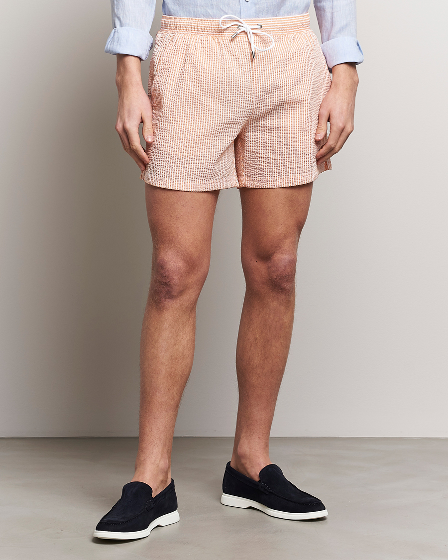 Herre | Klær | BOSS BLACK | Velvetfish Seersucker Swimshorts Orange