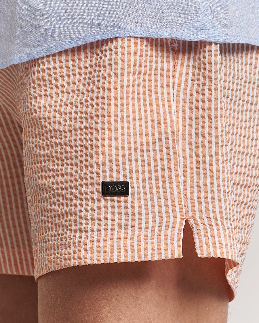 Herre | Badeshorts | BOSS BLACK | Velvetfish Seersucker Swimshorts Orange