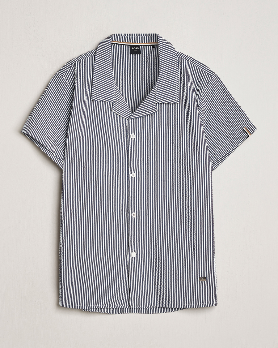 Herre | Skjorter | BOSS BLACK | Short Sleeve Open Collar Shirt Navy