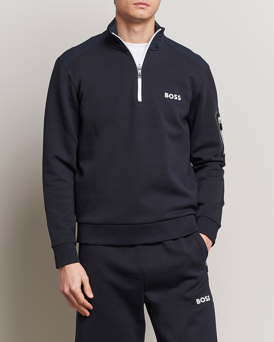 Herre | BOSS GREEN | BOSS GREEN | Half Zip Sweatshirt Dark Blue