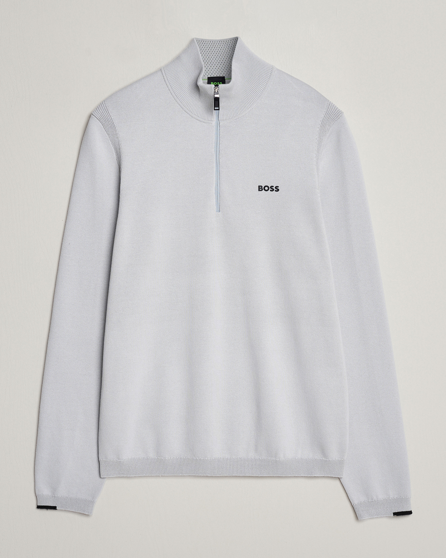 Herre | Gensere | BOSS GREEN | Ever Knitted Half Zip Light Grey