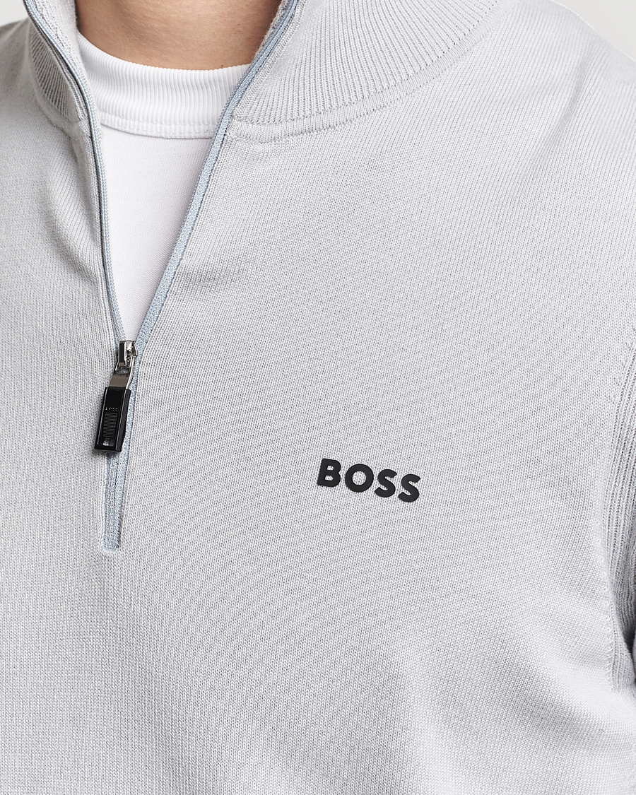 Herre | Gensere | BOSS GREEN | Ever Knitted Half Zip Light Grey