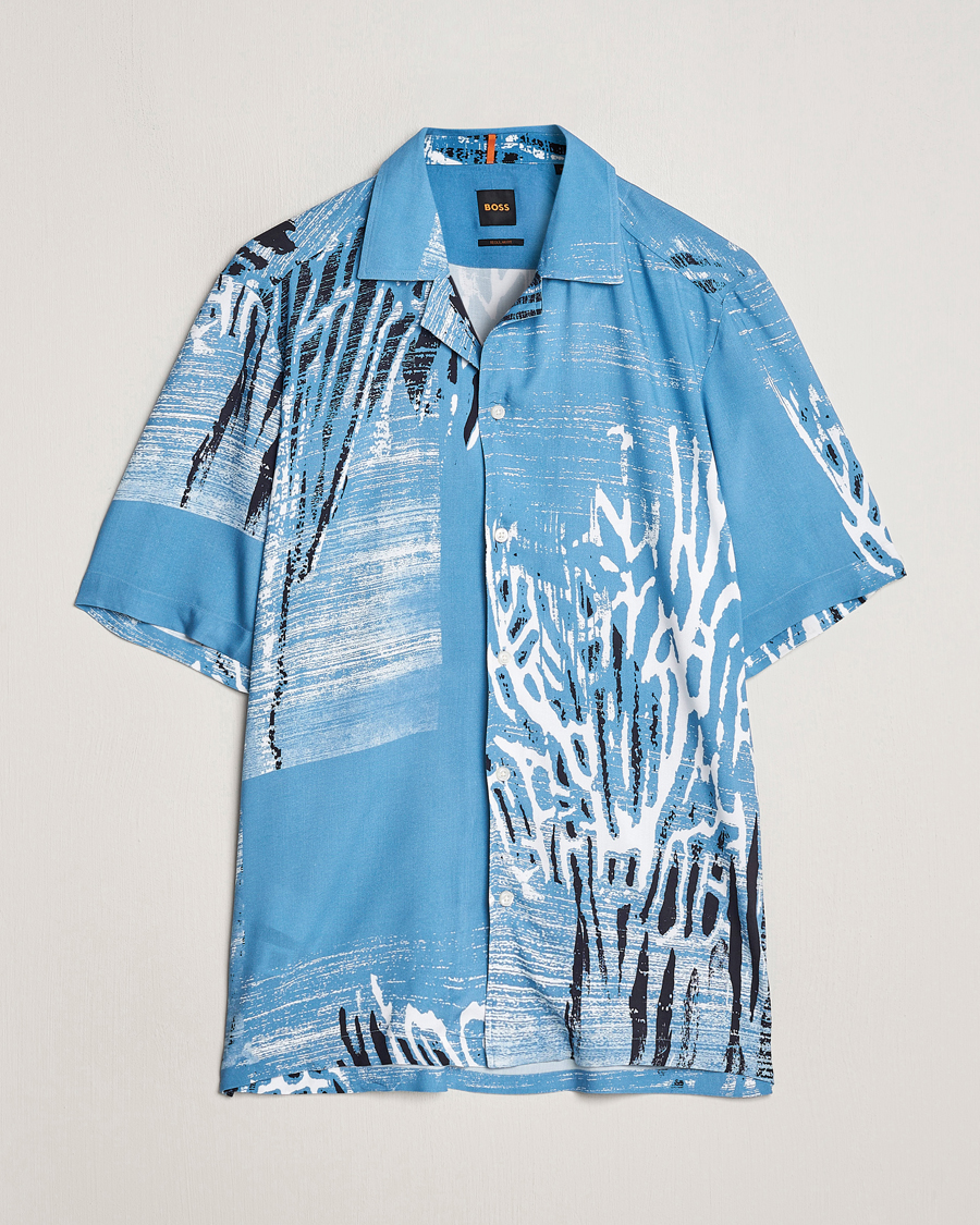 Herre | Skjorter | BOSS ORANGE | Rayer Short Sleeve Printed Shirt Open Blue