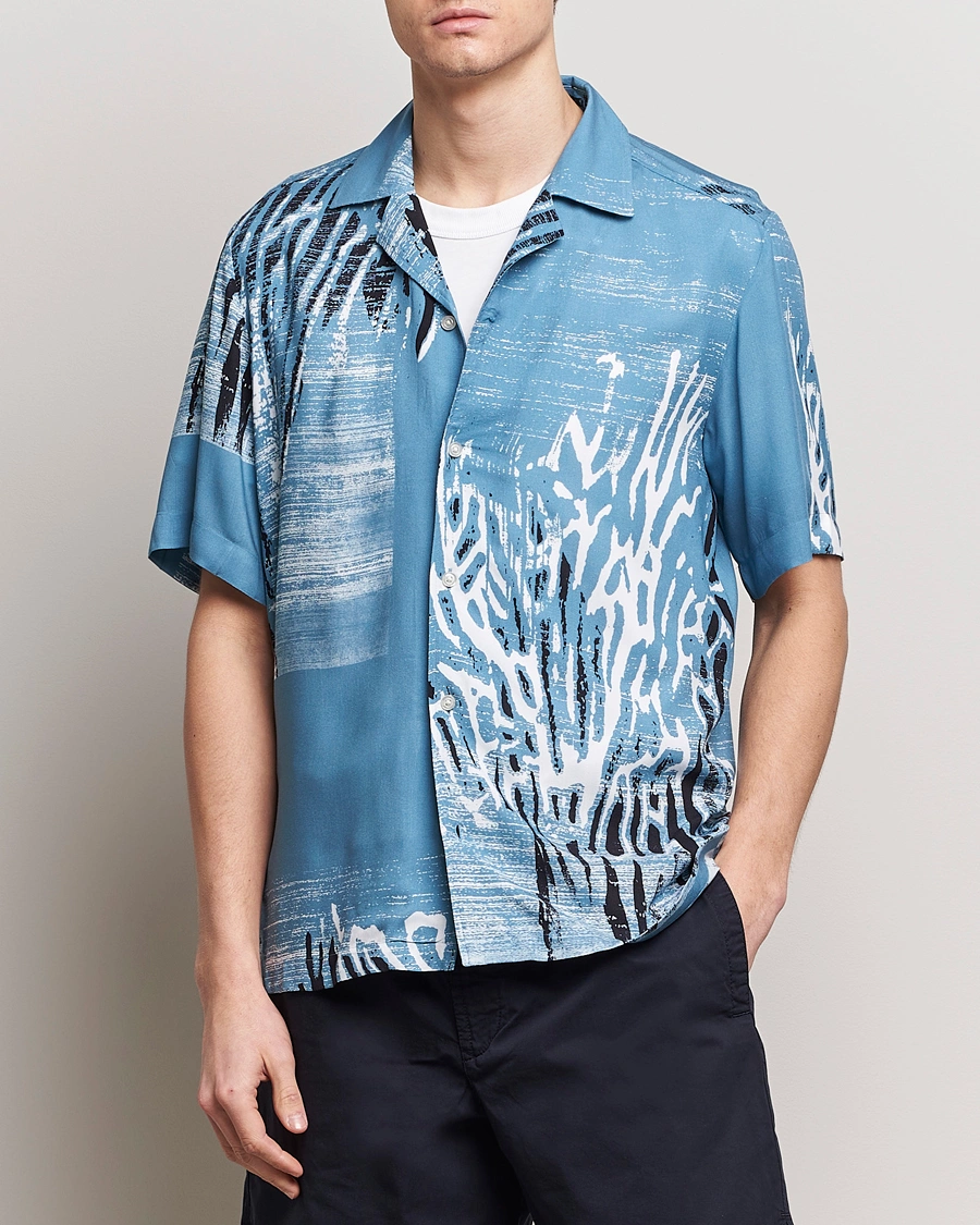 Herre | Kortermede skjorter | BOSS ORANGE | Rayer Short Sleeve Printed Shirt Open Blue