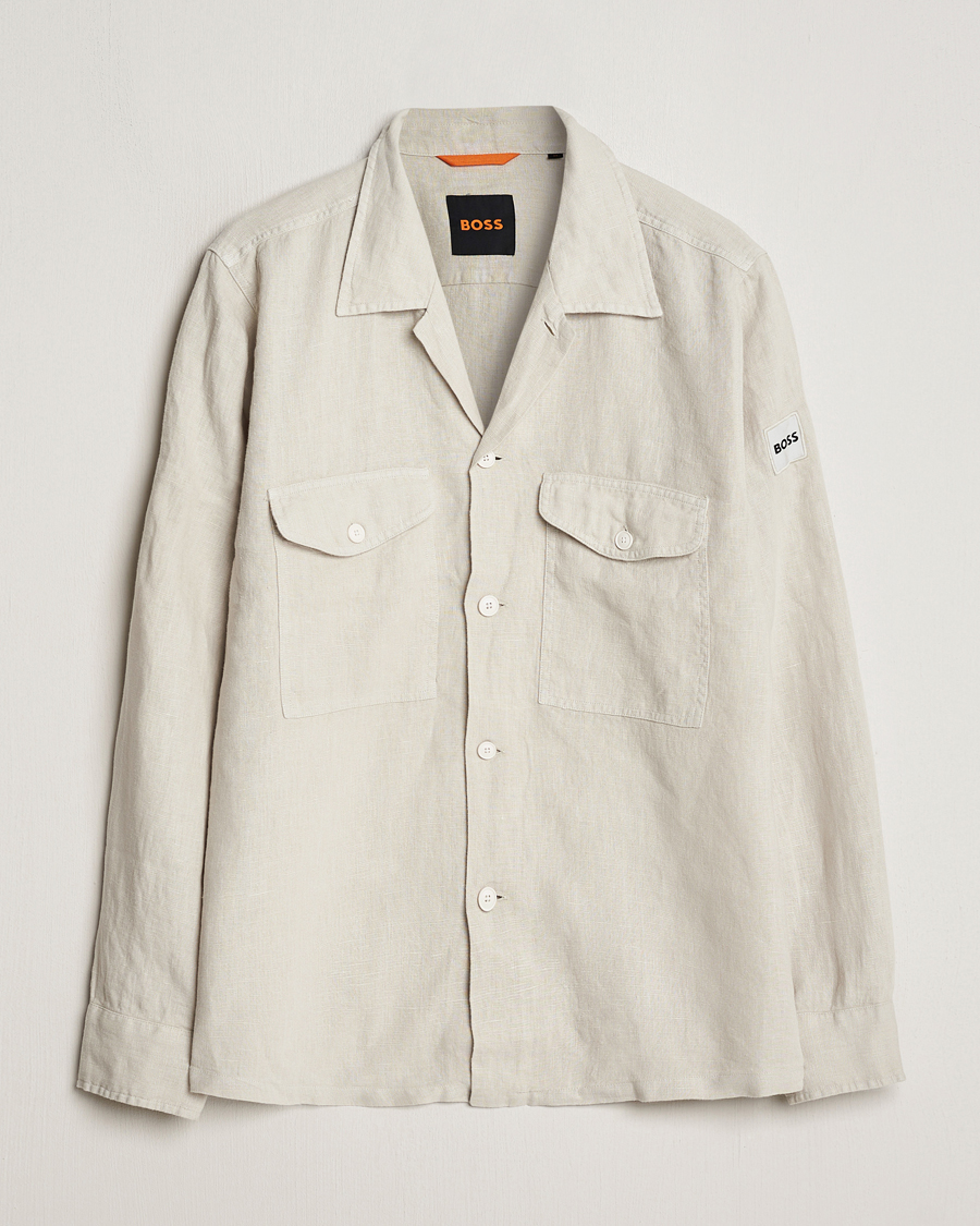 Herre | Skjorter | BOSS ORANGE | Lovel Linen Overshirt Light Beige