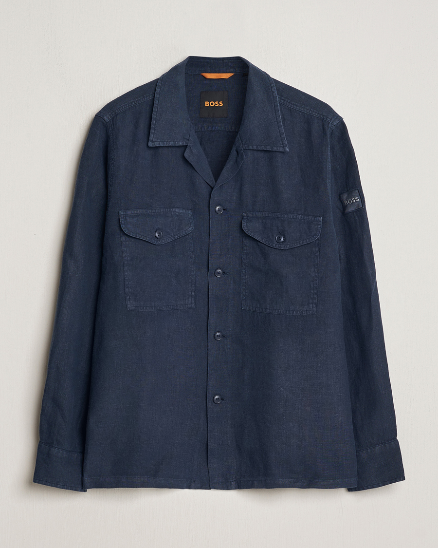 Herre | Skjorter | BOSS ORANGE | Lovel Linen Overshirt Dark Blue