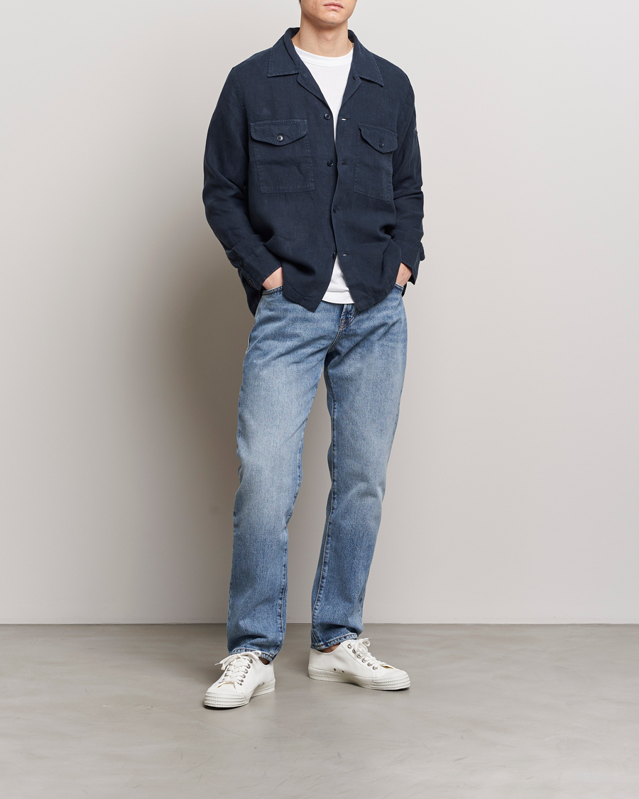 Herre | Skjorter | BOSS ORANGE | Lovel Linen Overshirt Dark Blue
