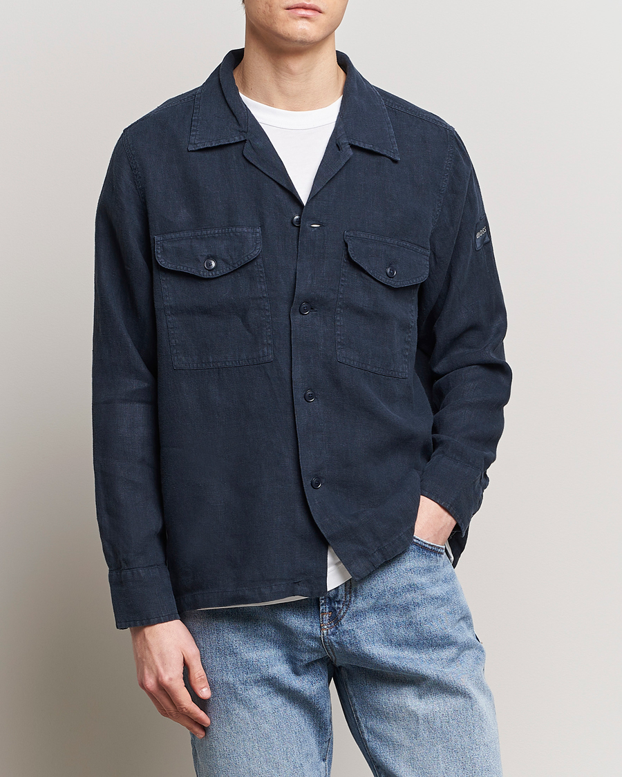 Herre | Skjortejakke | BOSS ORANGE | Lovel Linen Overshirt Dark Blue