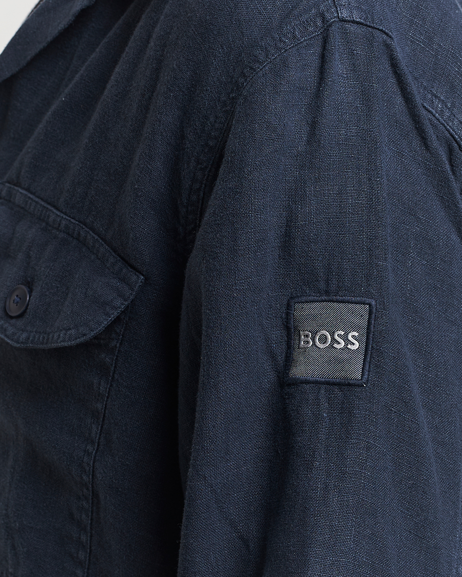Herre | Skjorter | BOSS ORANGE | Lovel Linen Overshirt Dark Blue
