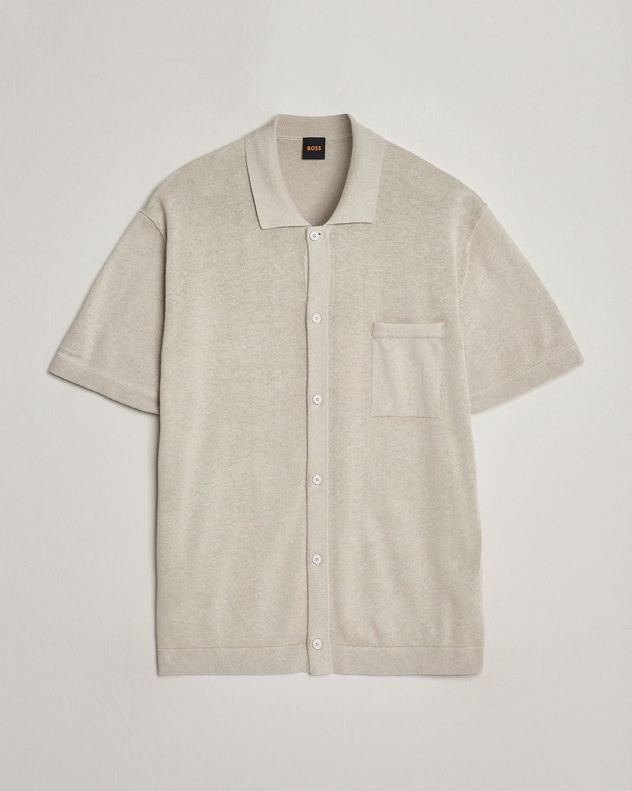Herre | Skjorter | BOSS ORANGE | Kamiccio Knitted Short Sleeve Shirt Light Beige