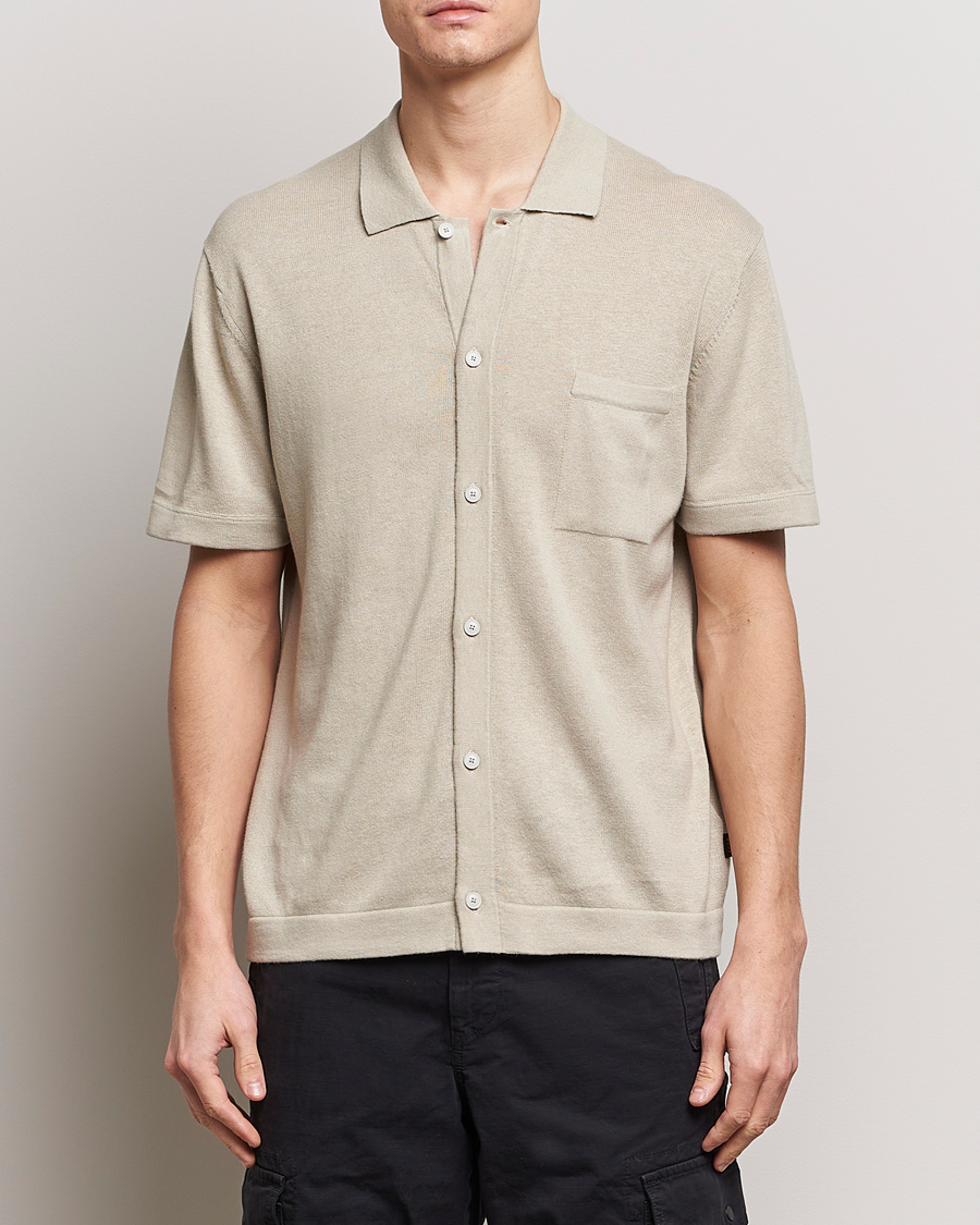 Herre | Kortermede skjorter | BOSS ORANGE | Kamiccio Knitted Short Sleeve Shirt Light Beige