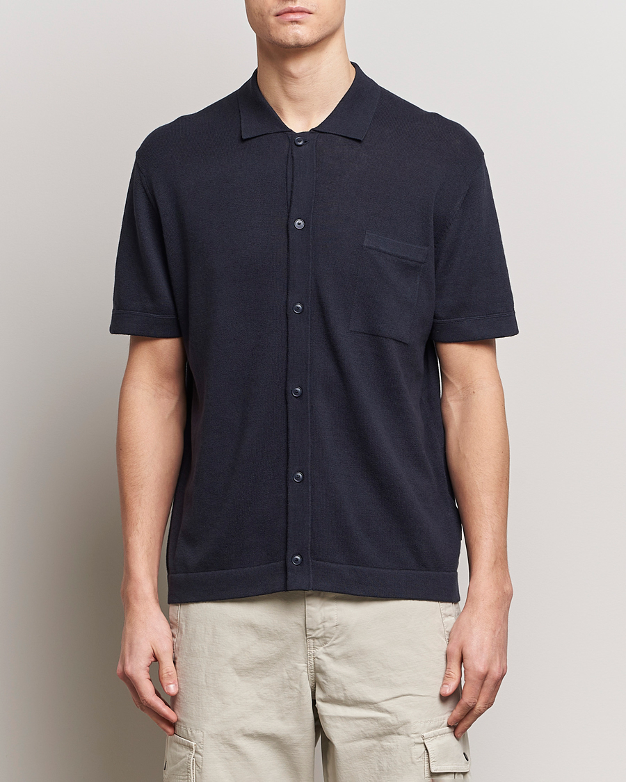 Herre | Skjorter | BOSS ORANGE | Kamiccio Knitted Short Sleeve Shirt Dark Blue