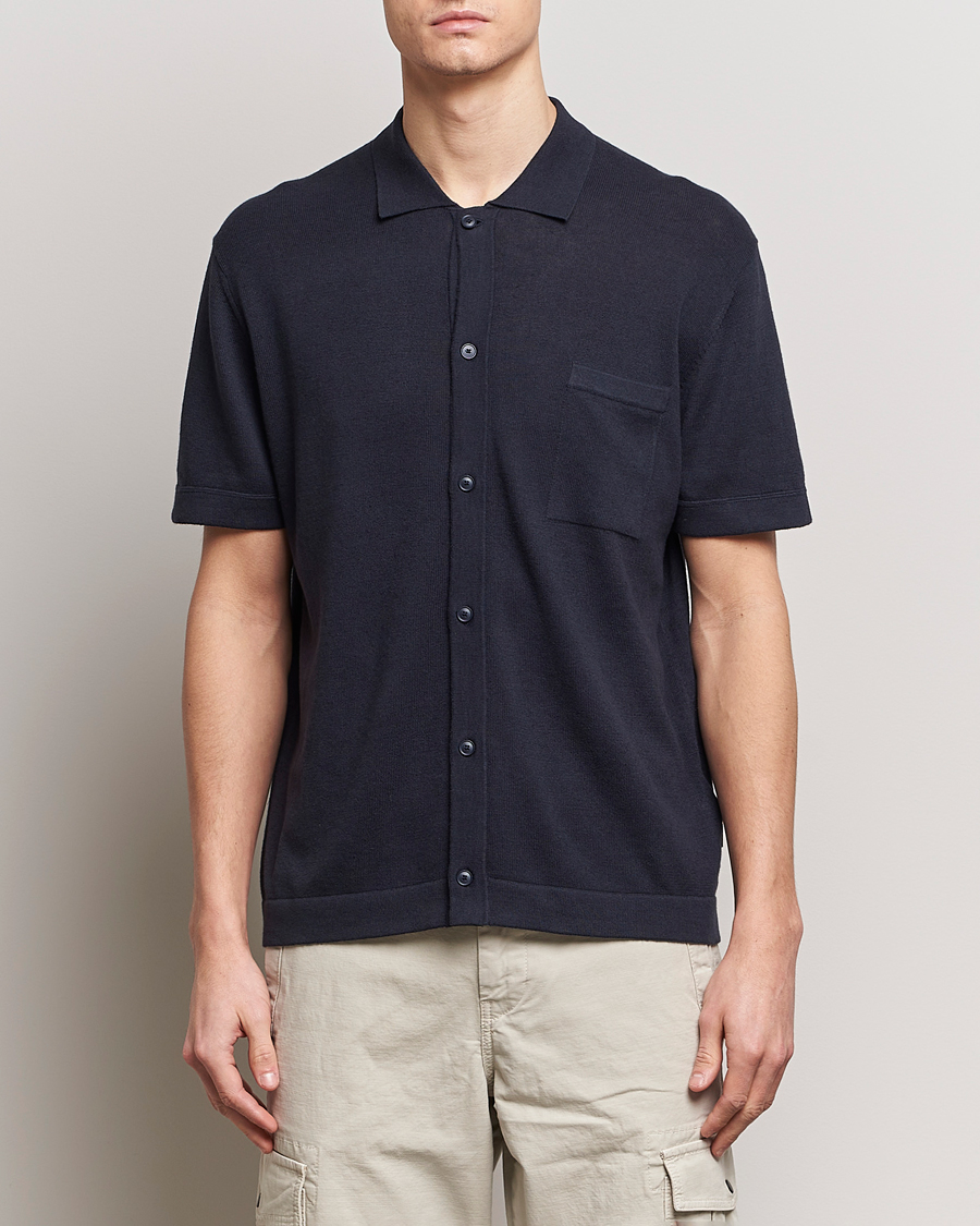 Herre | Lojalitetstilbud | BOSS ORANGE | Kamiccio Knitted Short Sleeve Shirt Dark Blue