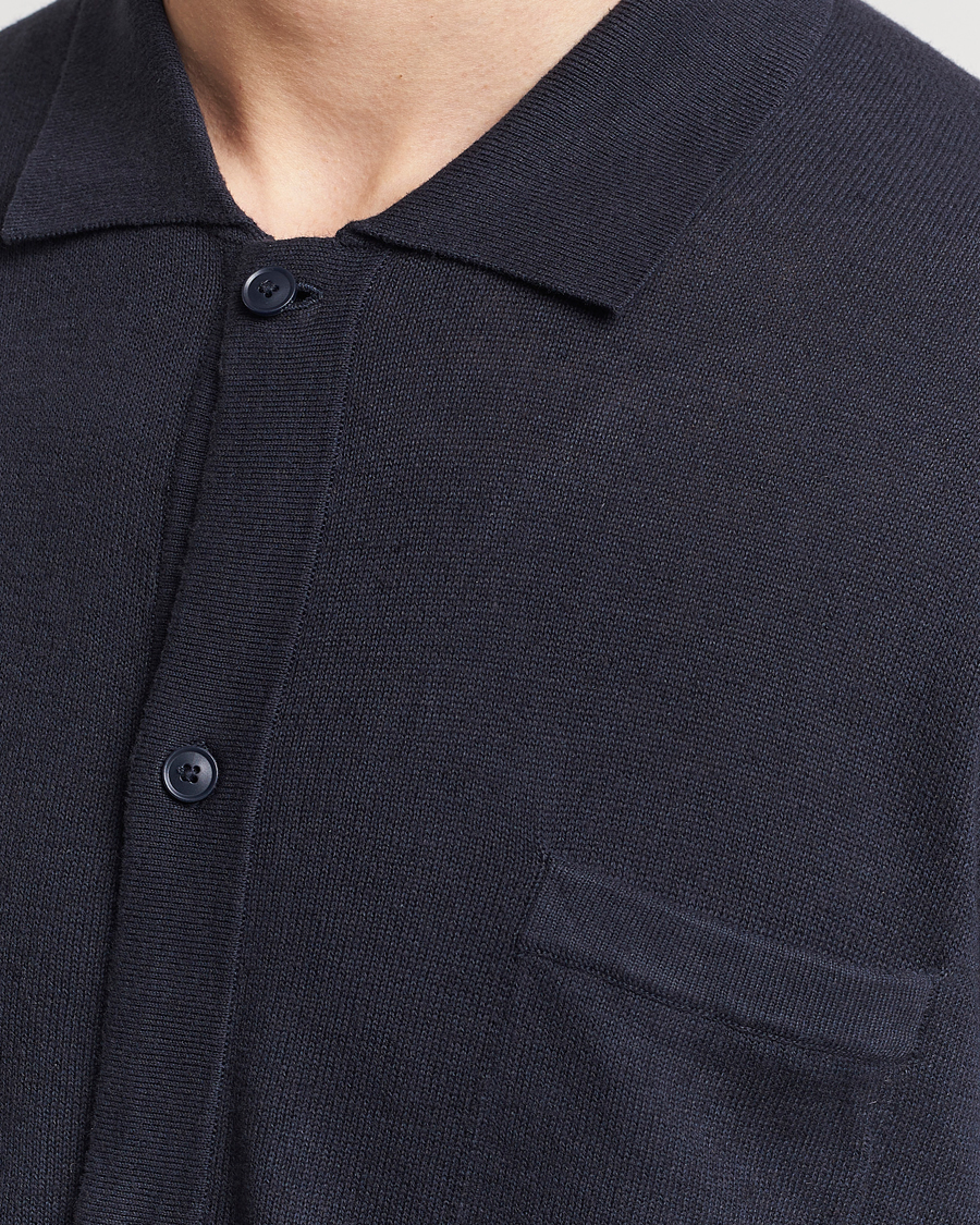 Herre | Skjorter | BOSS ORANGE | Kamiccio Knitted Short Sleeve Shirt Dark Blue