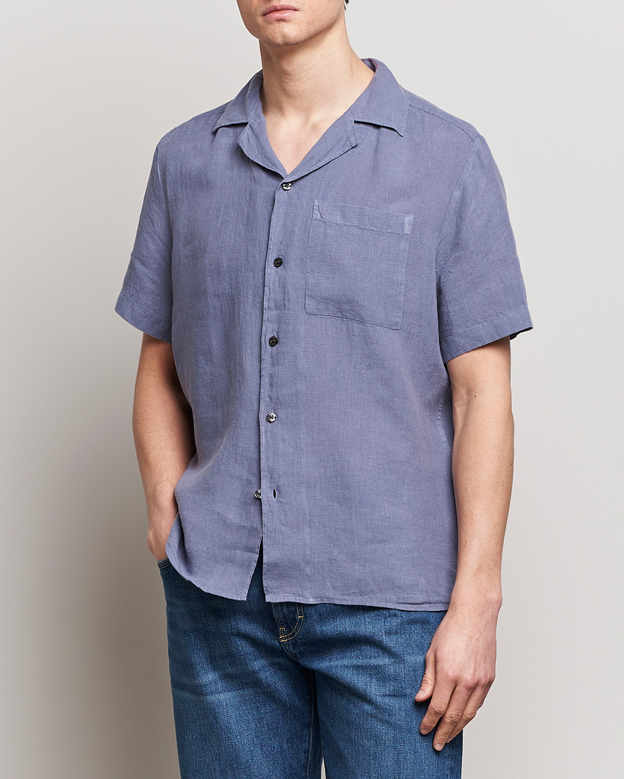 Herre | Klær | HUGO | Ellino Short Sleeve Linen Shirt Open Blue