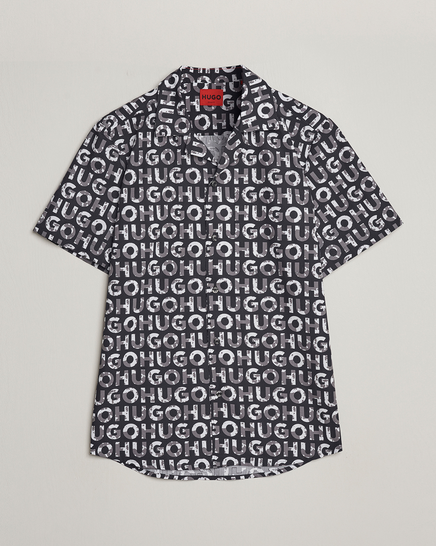 Herre | Skjorter | HUGO | Ellino Short Sleeve Cotton Shirt Black/White