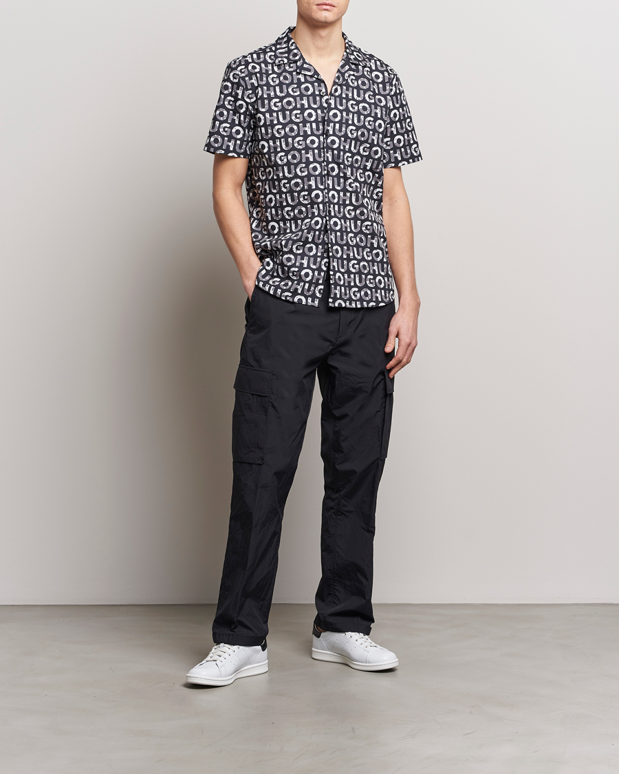 Herre | Skjorter | HUGO | Ellino Short Sleeve Cotton Shirt Black/White