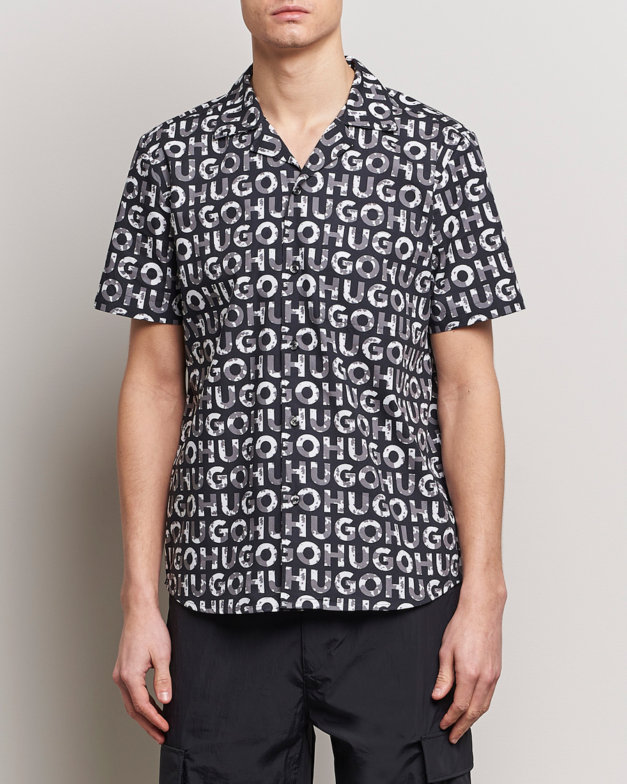 Herr | HUGO | HUGO | Ellino Short Sleeve Cotton Shirt Black/White