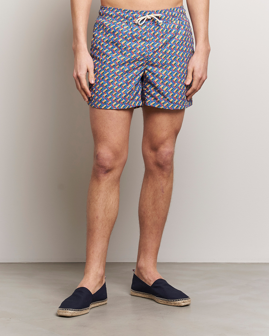 Herr | Snörade Badbyxor | Ripa Ripa | Meandro Printed Swimshorts Blue