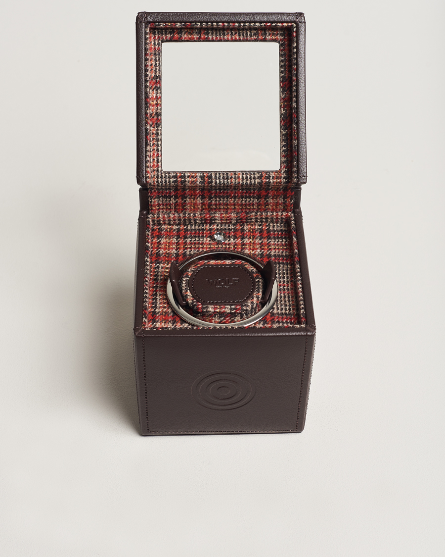 Herre | Klokke- og smykkeskrin | WOLF | WM Brown Single Watch Winder Tweed Brown