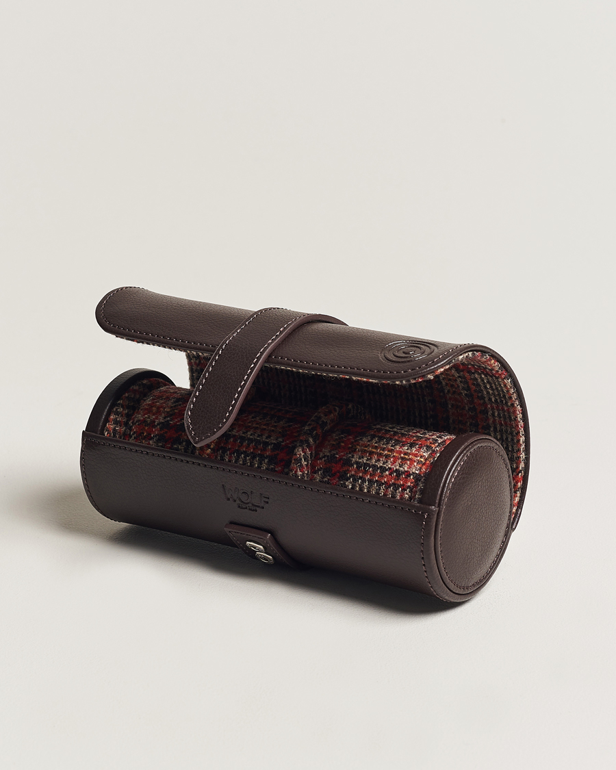 Men | Watch & Jewellery Boxes | WOLF | WM Brown Triple Watch Roll Tweed Brown