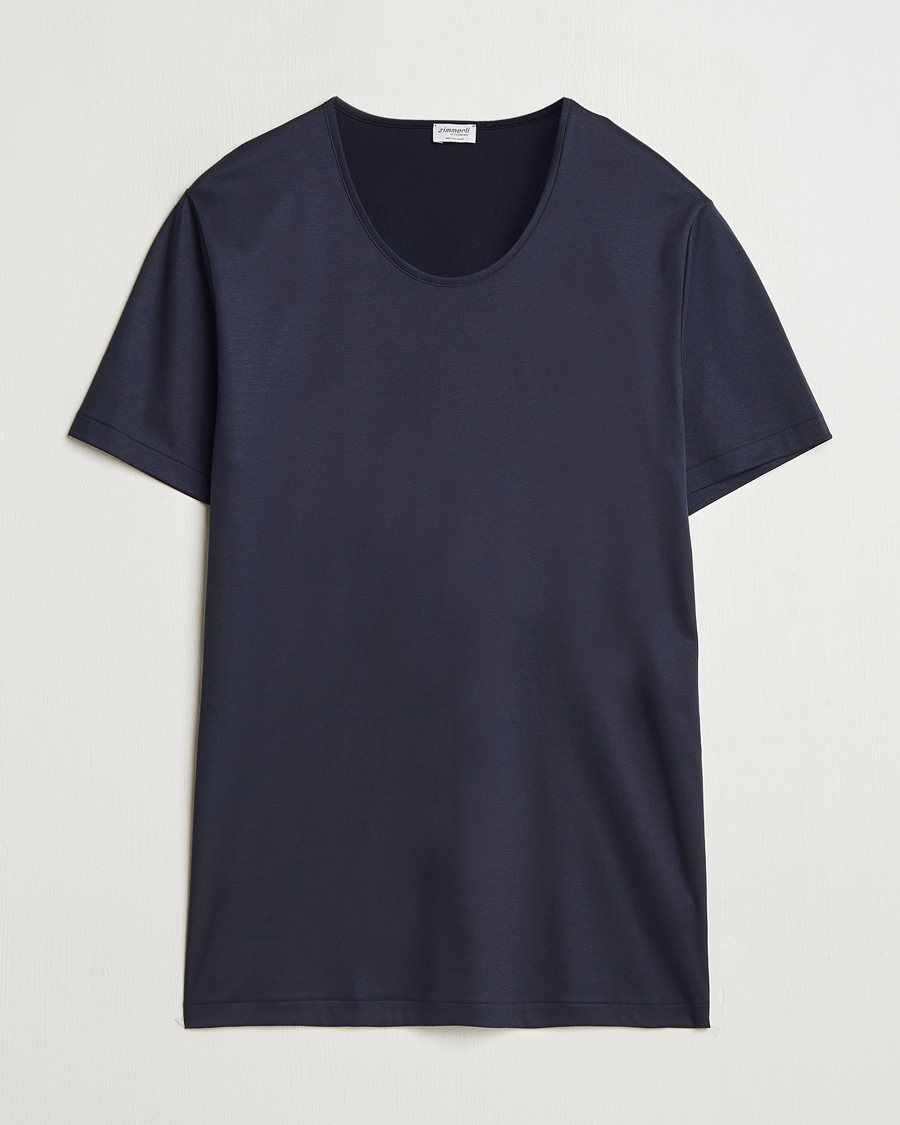 Herre | T-Shirts | Zimmerli of Switzerland | Sea Island Cotton Crew Neck T-shirt Navy