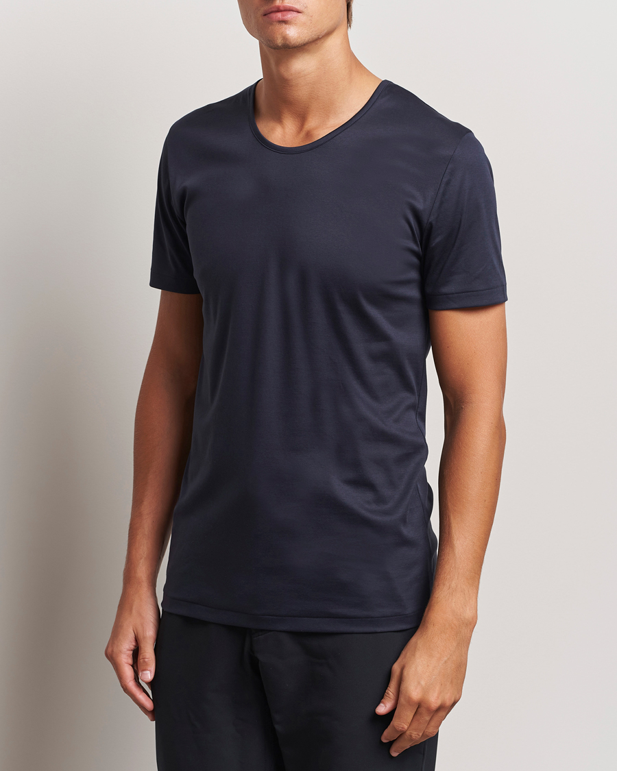 Herre | T-Shirts | Zimmerli of Switzerland | Sea Island Cotton Crew Neck T-shirt Navy