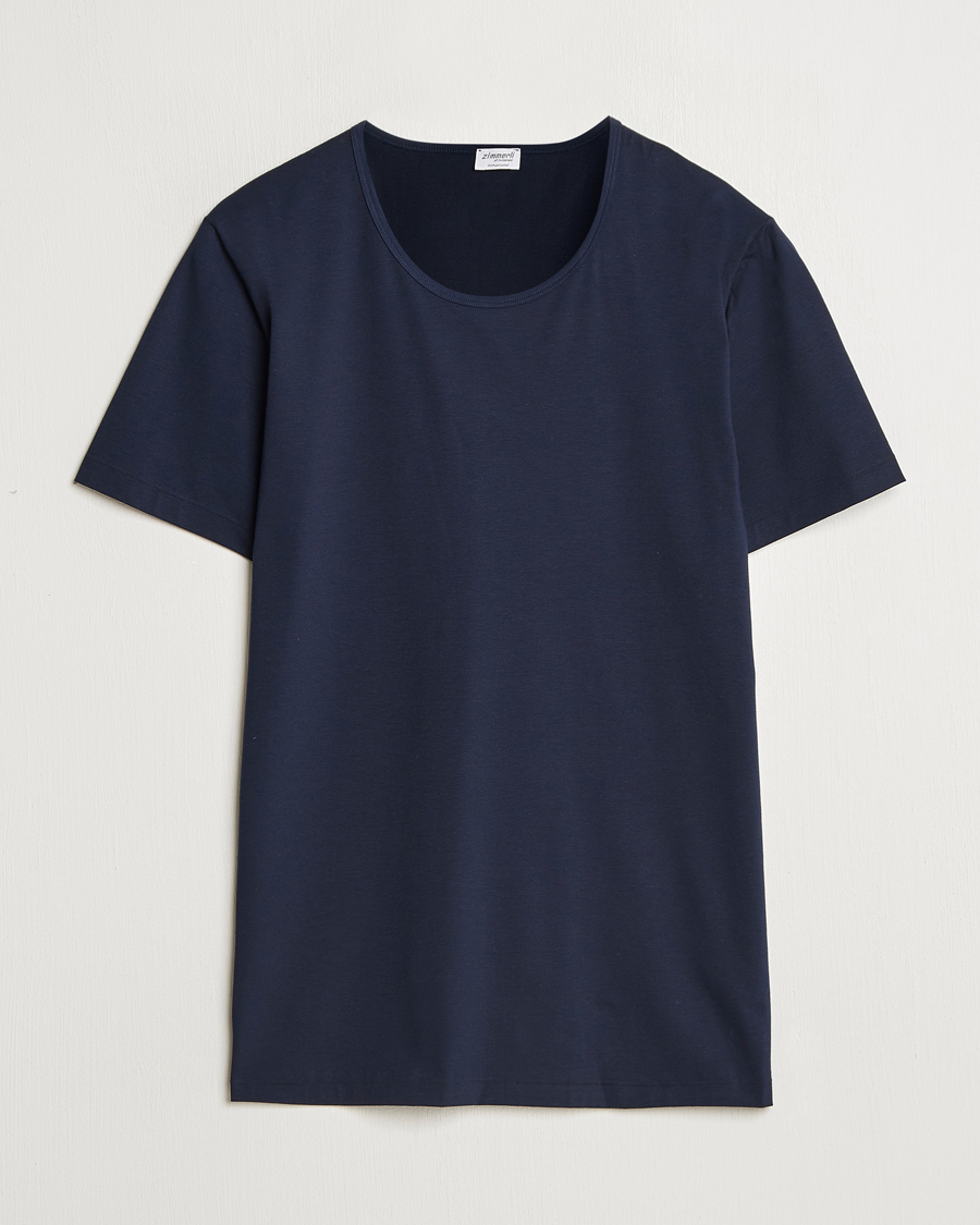 Herre | T-Shirts | Zimmerli of Switzerland | Pure Comfort Crew Neck T-shirt Navy