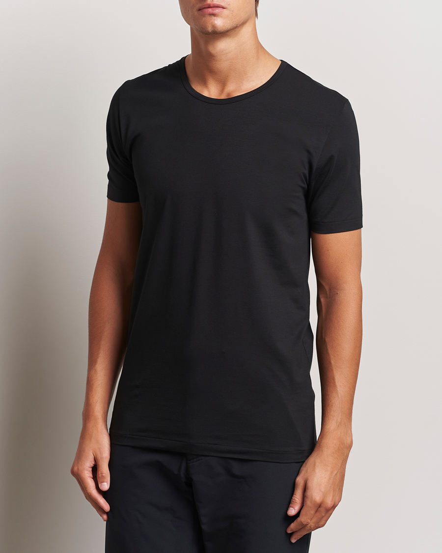 Herre | T-Shirts | Zimmerli of Switzerland | Pure Comfort Crew Neck T-shirt Black
