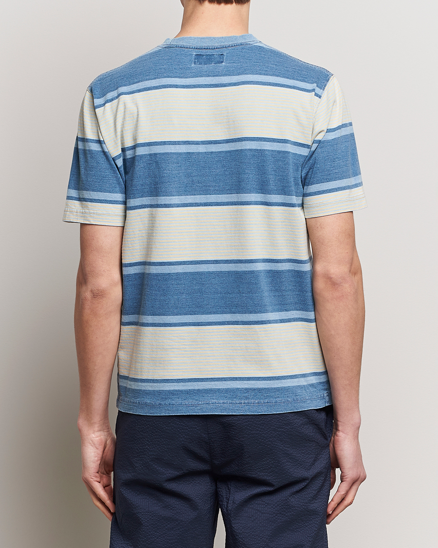 Herre | T-Shirts | BEAMS PLUS | Indigo Dyed Striped T-Shirt Sax Blue