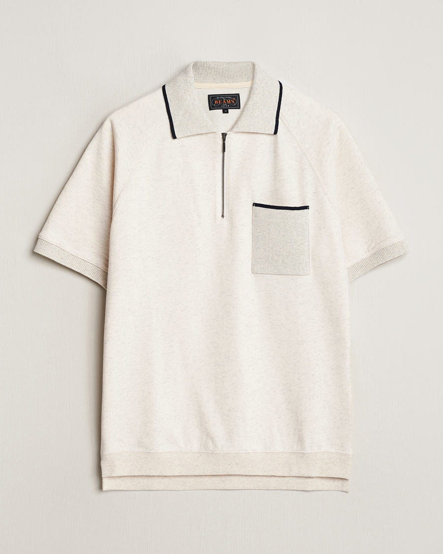 Herre | Pikéer | BEAMS PLUS | Half Zip Light Fleece Polo Oatmeal