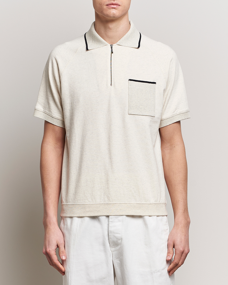 Herre | Pikéer | BEAMS PLUS | Half Zip Light Fleece Polo Oatmeal