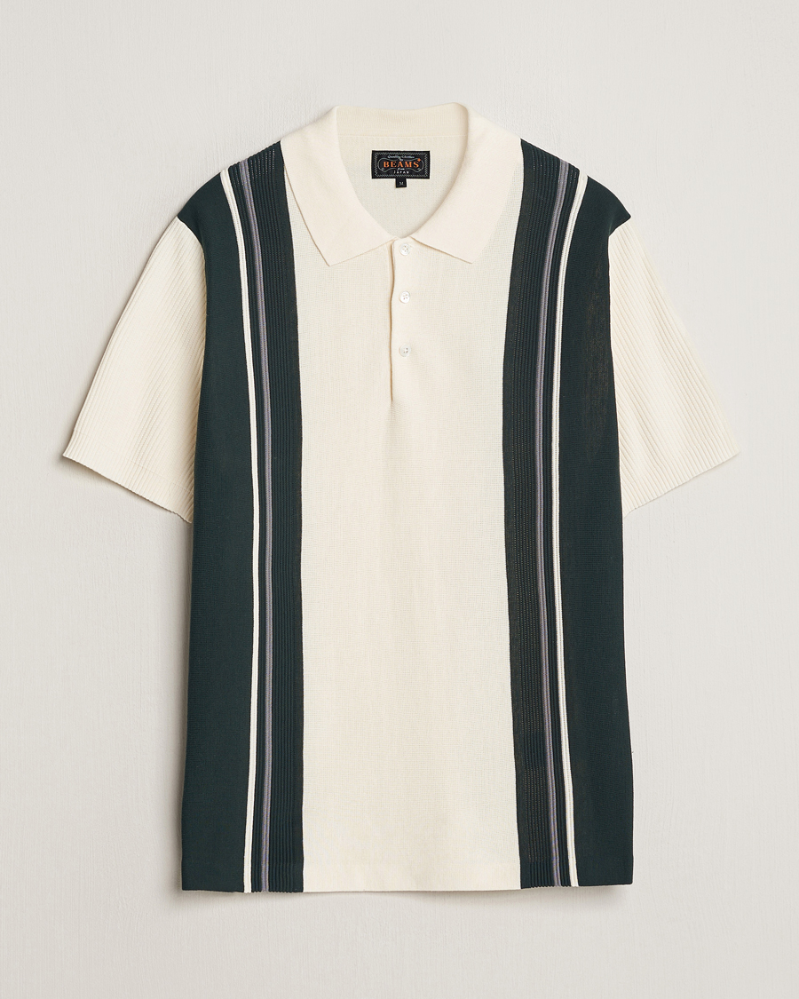 Herre | Pikéer | BEAMS PLUS | Knit Stripe Short Sleeve Polo White/Green