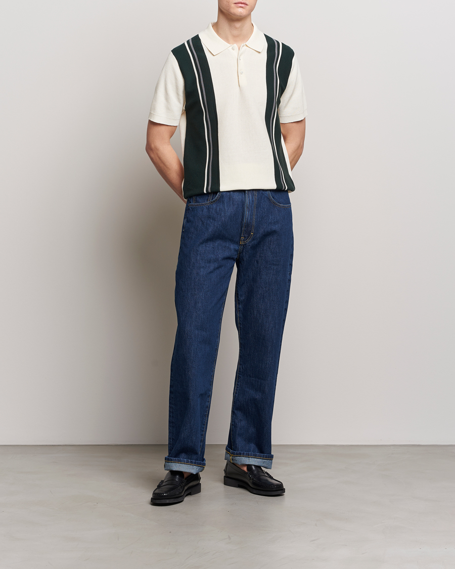 Herre | Pikéer | BEAMS PLUS | Knit Stripe Short Sleeve Polo White/Green
