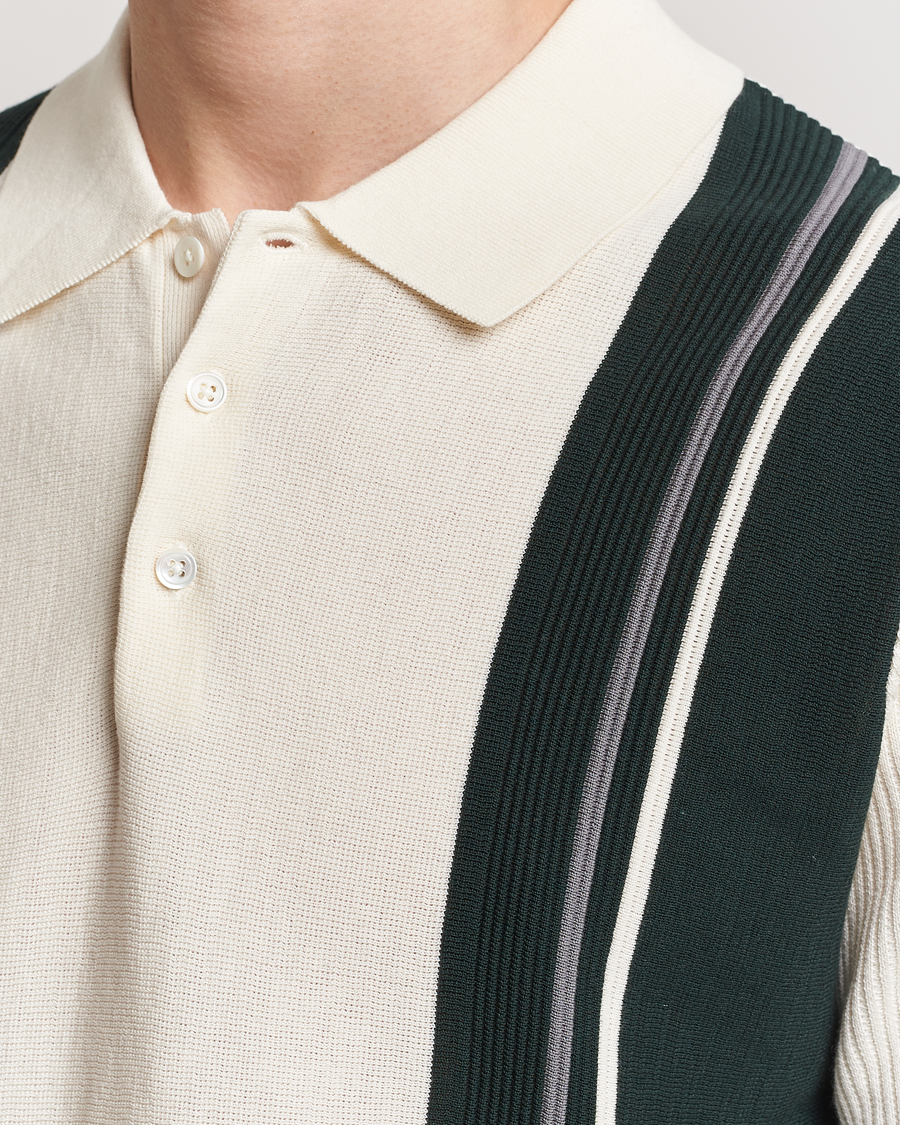 Herre | Pikéer | BEAMS PLUS | Knit Stripe Short Sleeve Polo White/Green