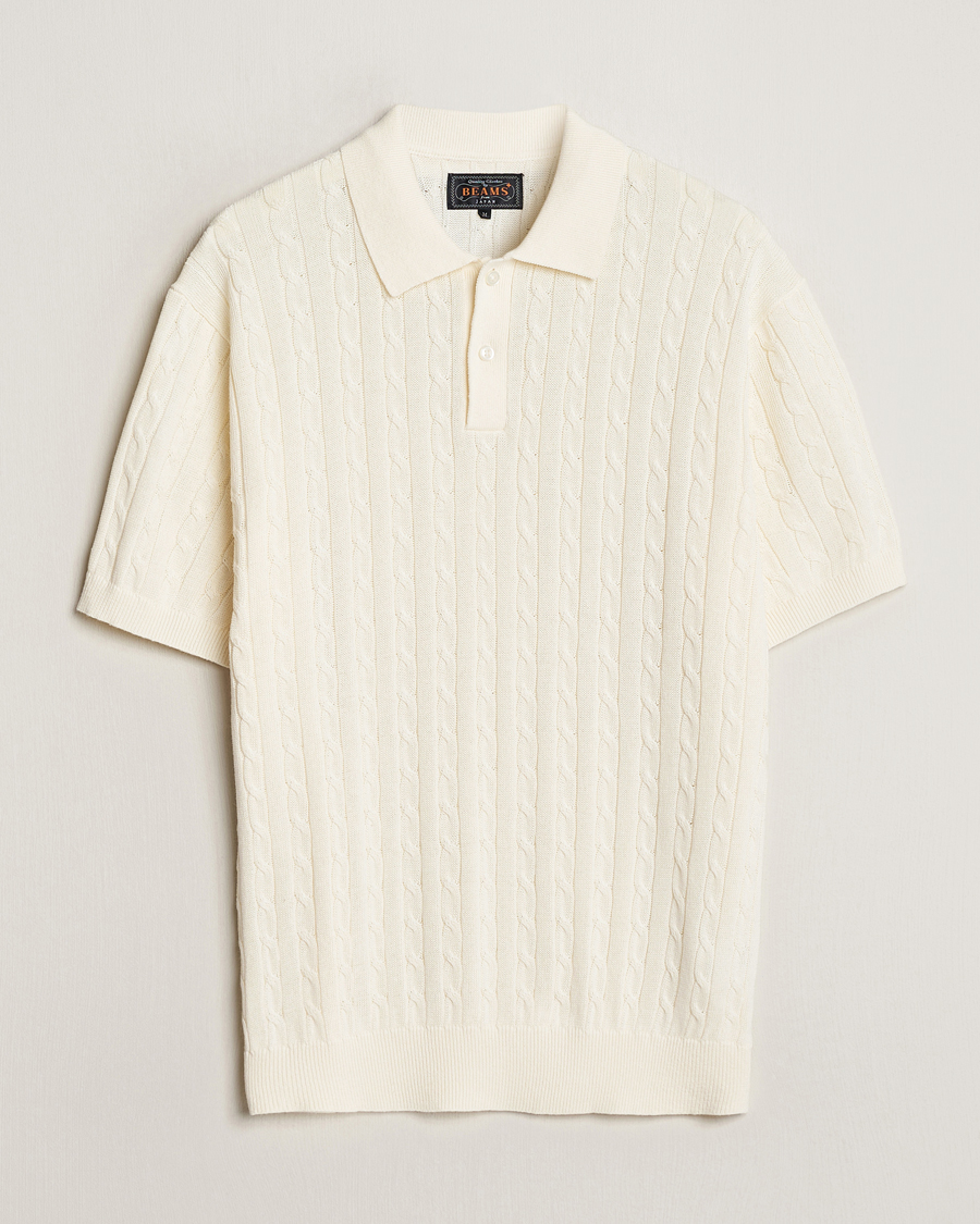 Herre | Pikéer | BEAMS PLUS | Short Sleeve Cable Polo Off White
