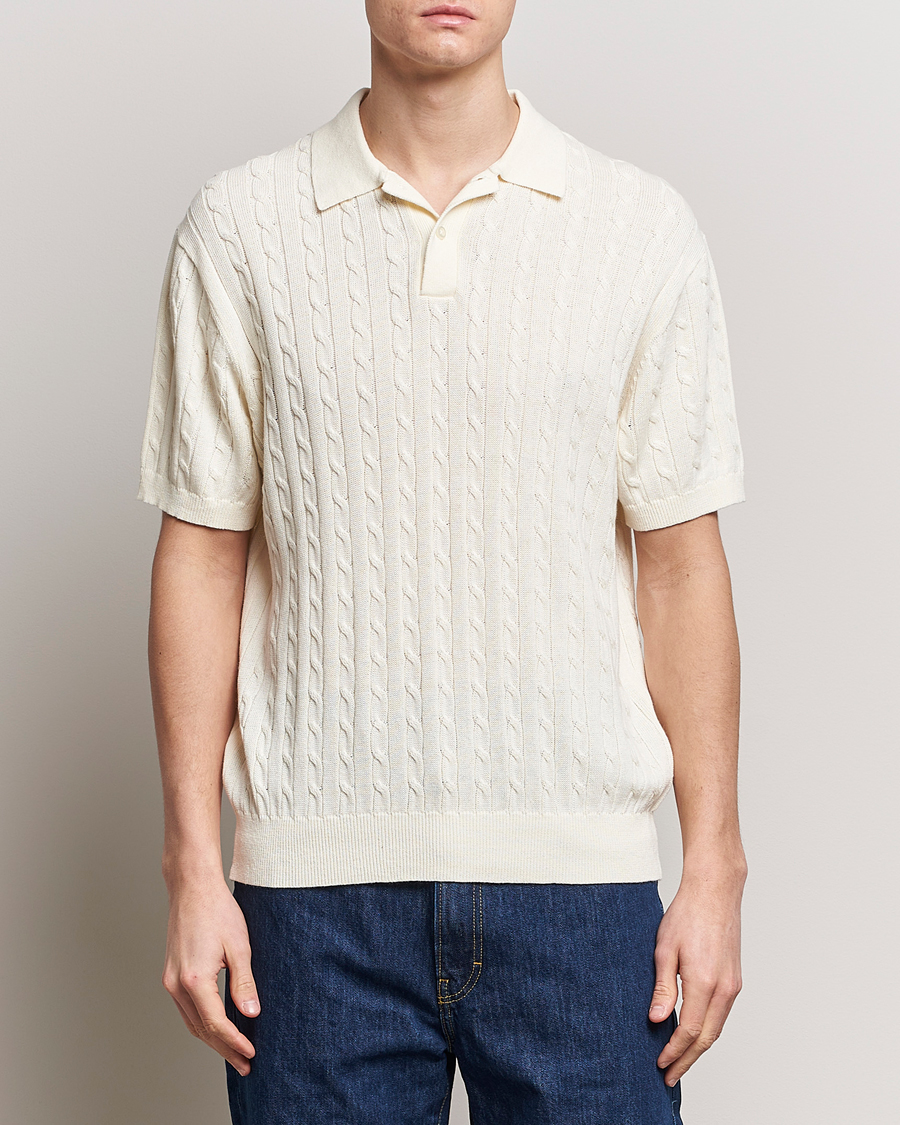 Herre | Klær | BEAMS PLUS | Cable Knit Short Sleeve Polo Off White