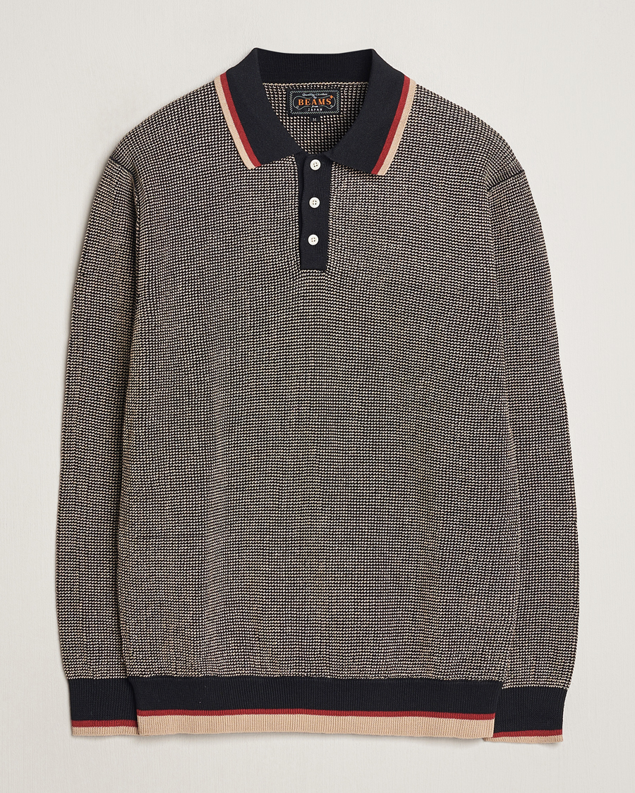 Herre | Gensere | BEAMS PLUS | Slab Knit Long Sleeve Polo Black