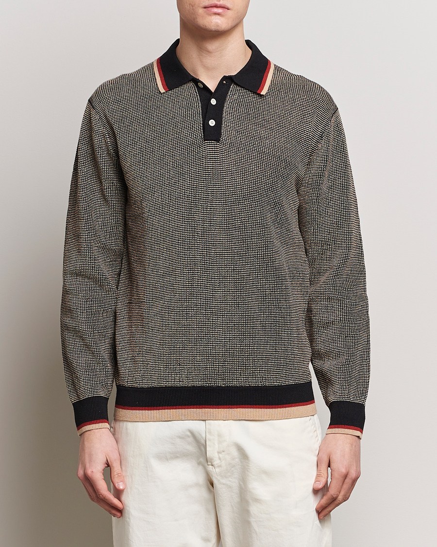 Herre | Klær | BEAMS PLUS | Slab Knit Long Sleeve Polo Black