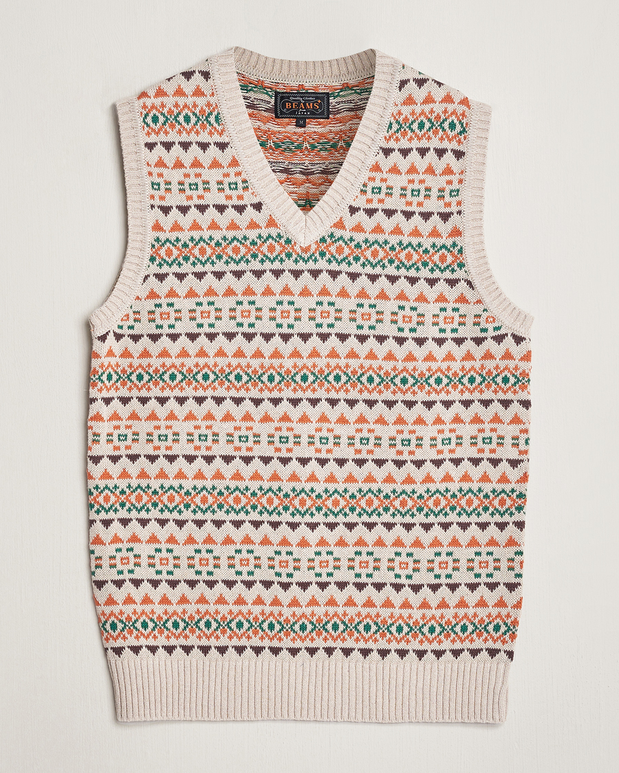 Herre | Gensere | BEAMS PLUS | Fairisle Knit Vest Beige