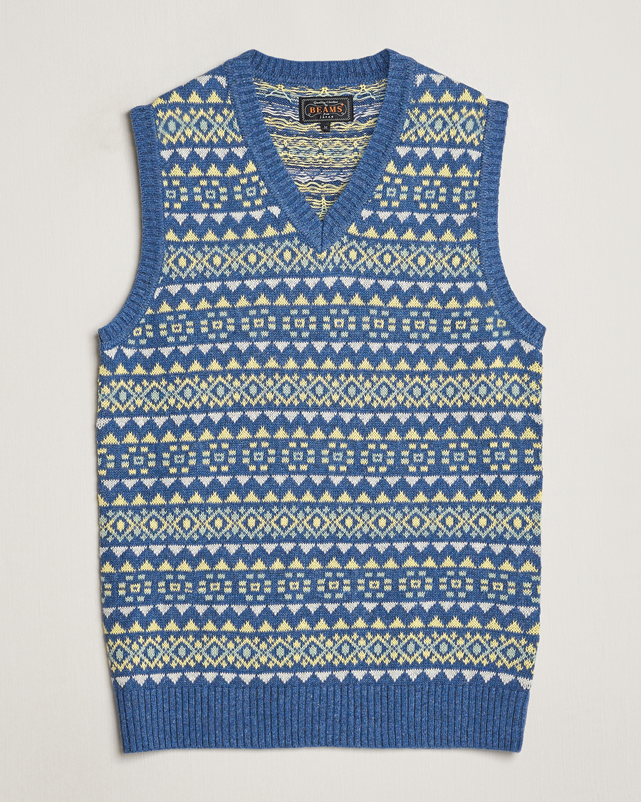 Herre | Gensere | BEAMS PLUS | Fairisle Knit Vest Blue