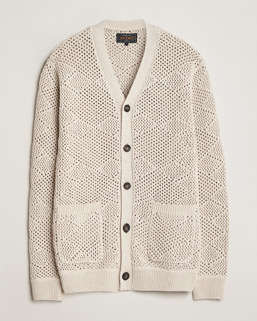 Herre | Gensere | BEAMS PLUS | Argyle Mesh Cardigan Light Beige