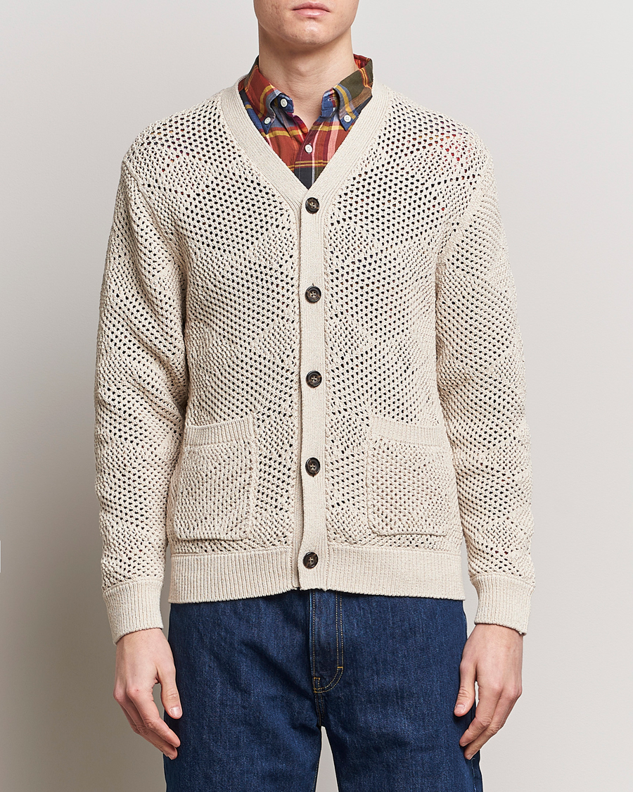 Herre | Gensere | BEAMS PLUS | Argyle Mesh Cardigan Light Beige