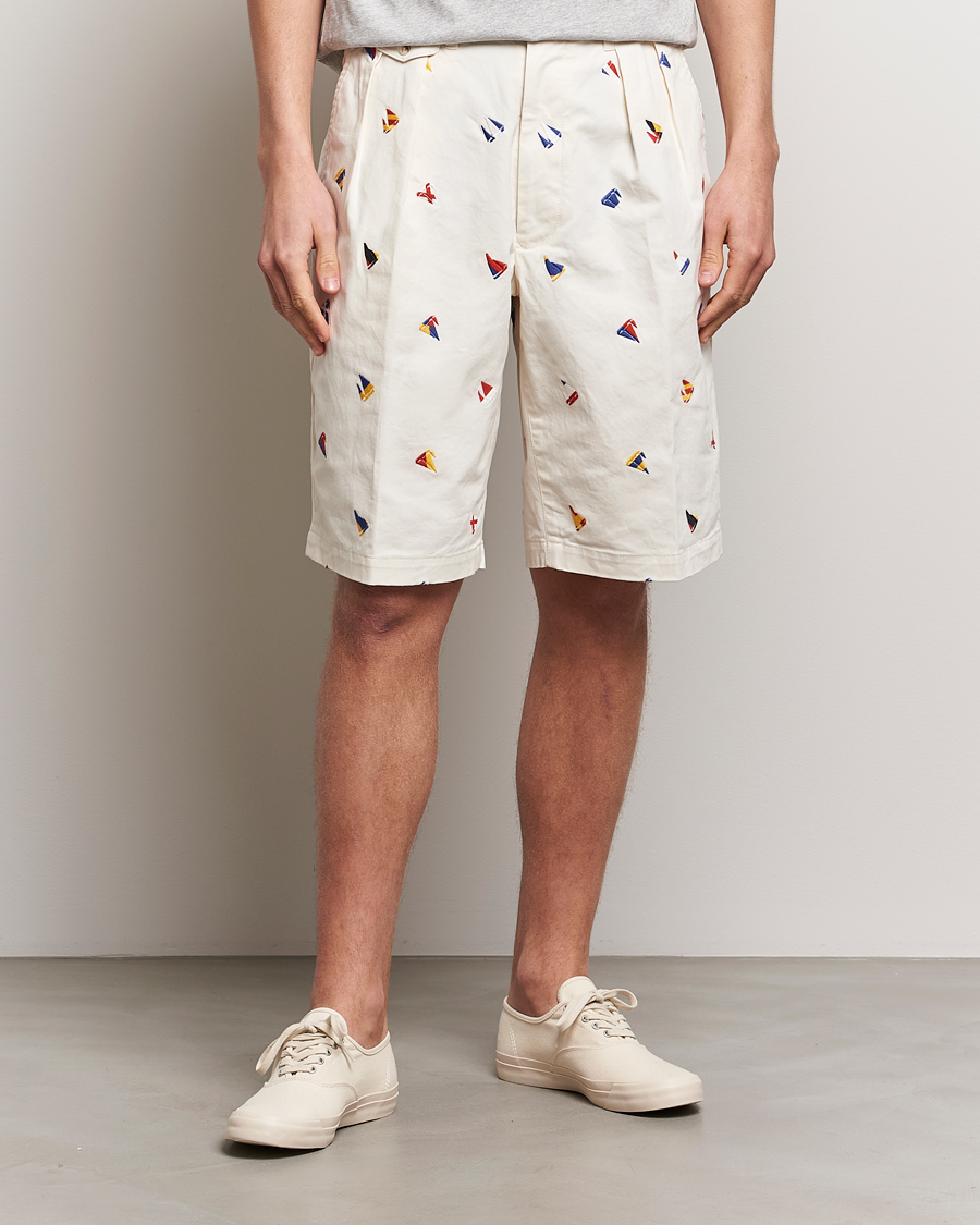 Herre | Shorts | BEAMS PLUS | Embroidered Shorts White