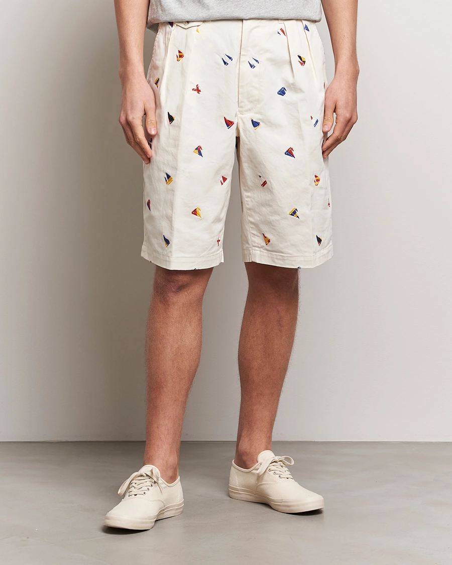 Herre | Preppy Authentic | BEAMS PLUS | Embroidered Shorts White